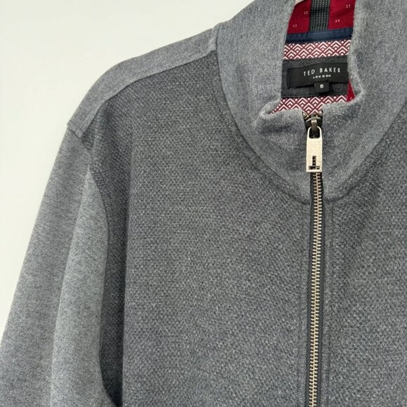 VERY NICE MENS TED BAKER LIGHT KNIT FULL ZIP JACKET SIZE XXL 6 Gray - Picture 4 of 12
